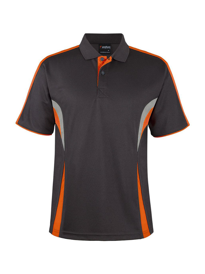 JB's Wear - Charcoal polo shirt with orange and grey accents.