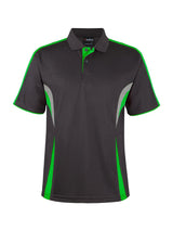 JB's Wear - Charcoal polo shirt with green and grey accents.