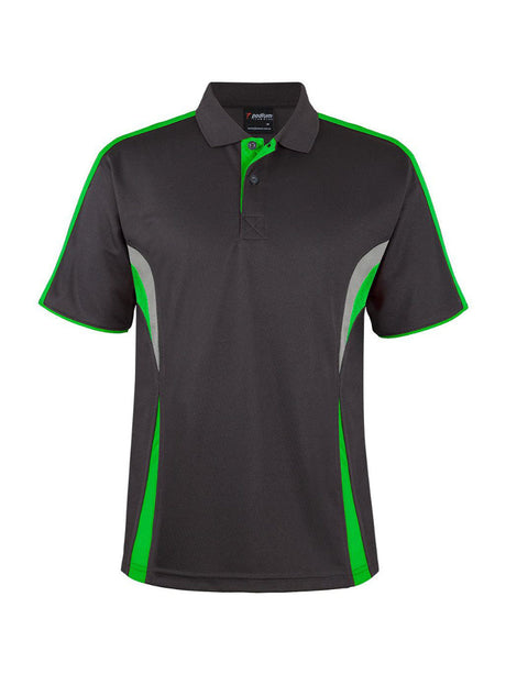 JB's Wear - Charcoal polo shirt with green and grey accents.