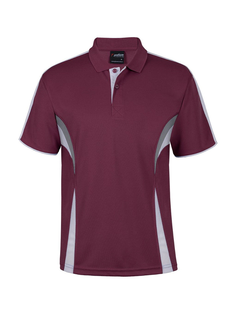 JB's Wear - Maroon polo shirt with grey and white side panels.