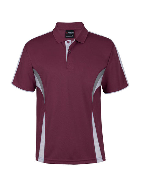 JB's Wear - Maroon polo shirt with grey and white side panels.