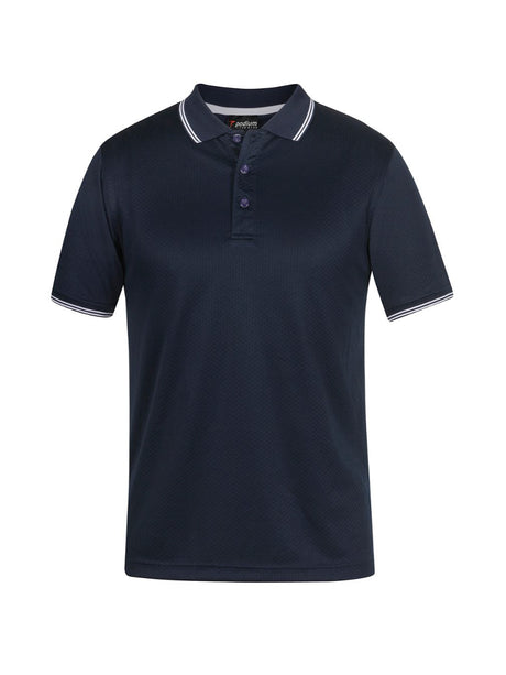 JB's Wear - Navy blue Podium jacquard polo shirt with contrast tipping on collar and cuffs.