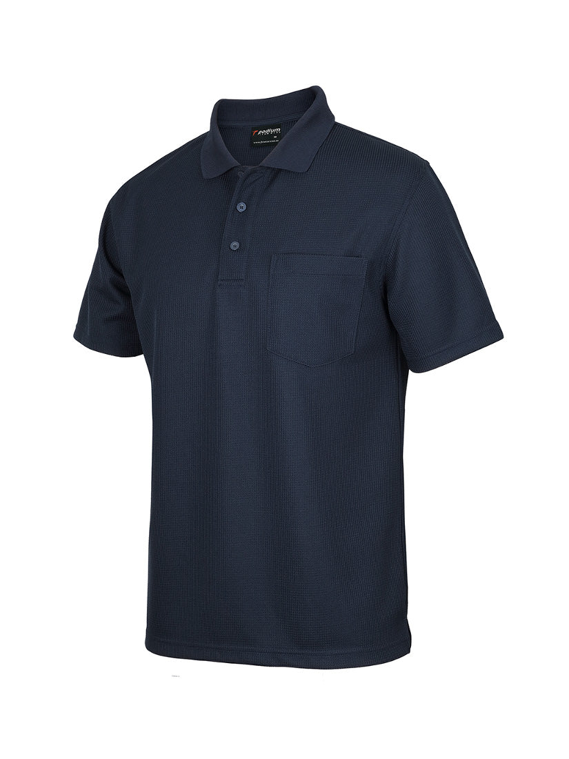 JB's Wear - Navy blue waffle knit polo shirt with a chest pocket.