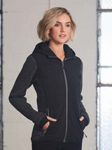 Ladies Heather Bonded Coral Fleece Jacket with Hood and Poly Trim