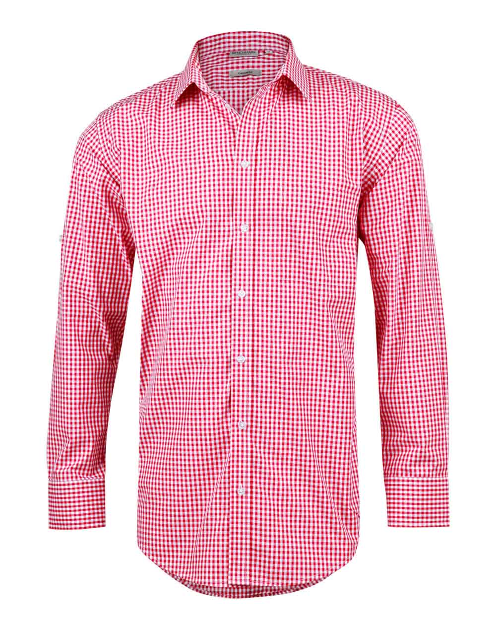 Mens Check Long Sleeve Shirt with Roll-Up Sleeve Tab