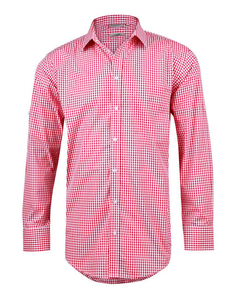 Mens Check Long Sleeve Shirt with Roll-Up Sleeve Tab