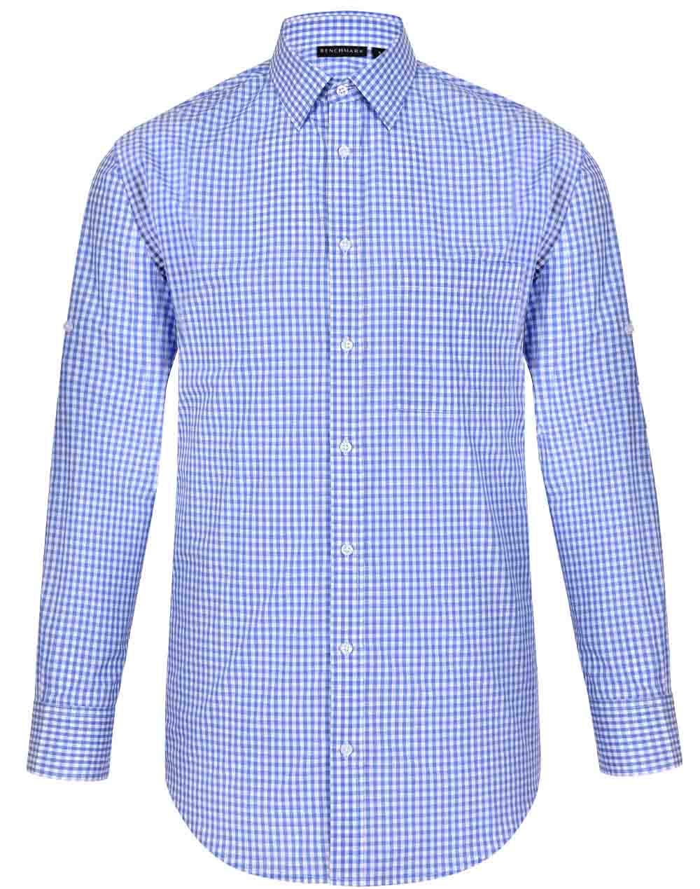 Mens Check Long Sleeve Shirt with Roll-Up Sleeve Tab