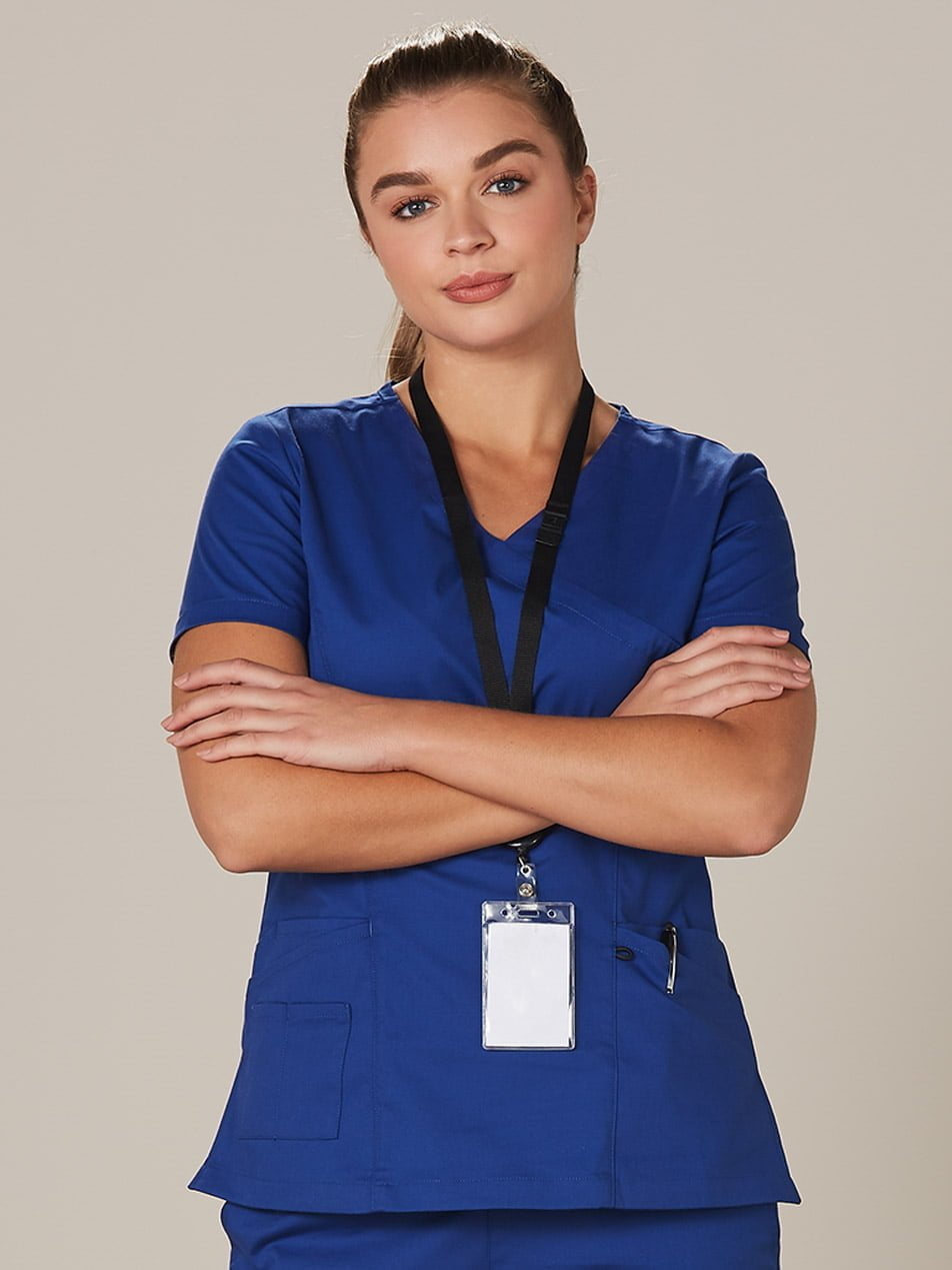 Ladies Solid Colour Short Sleeve Scrub Top