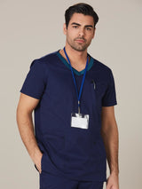 Mens V-Neck Contrast Trim Scrub Top