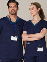 Mens V-Neck Contrast Trim Scrub Top