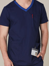 Mens V-Neck Contrast Trim Scrub Top