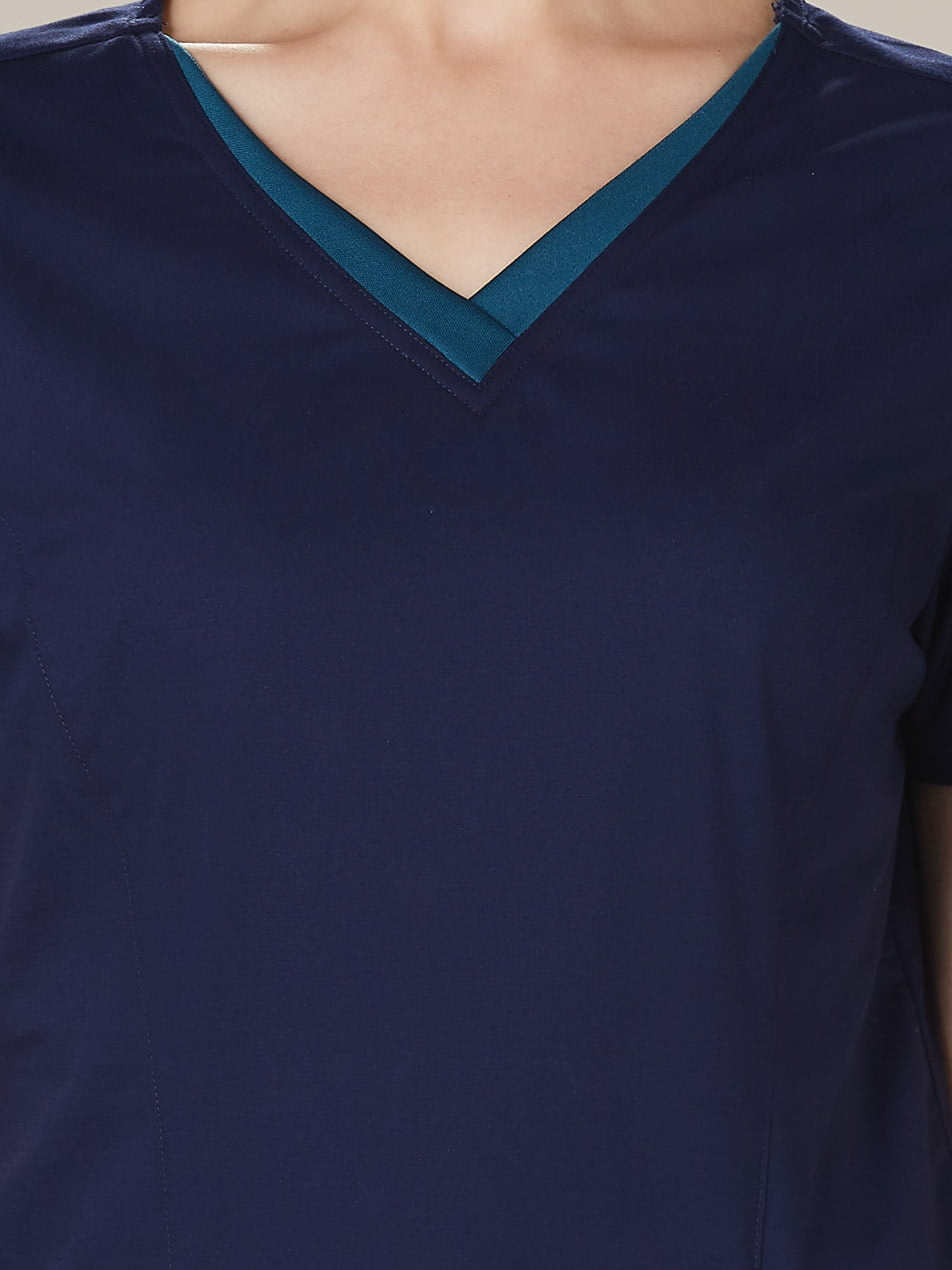 Ladies V-Neck Contrast Trim Scrub Top