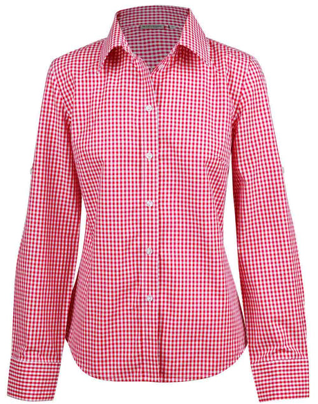 Ladies Check Long Sleeve Shirt with Roll-Up Sleeve Tab