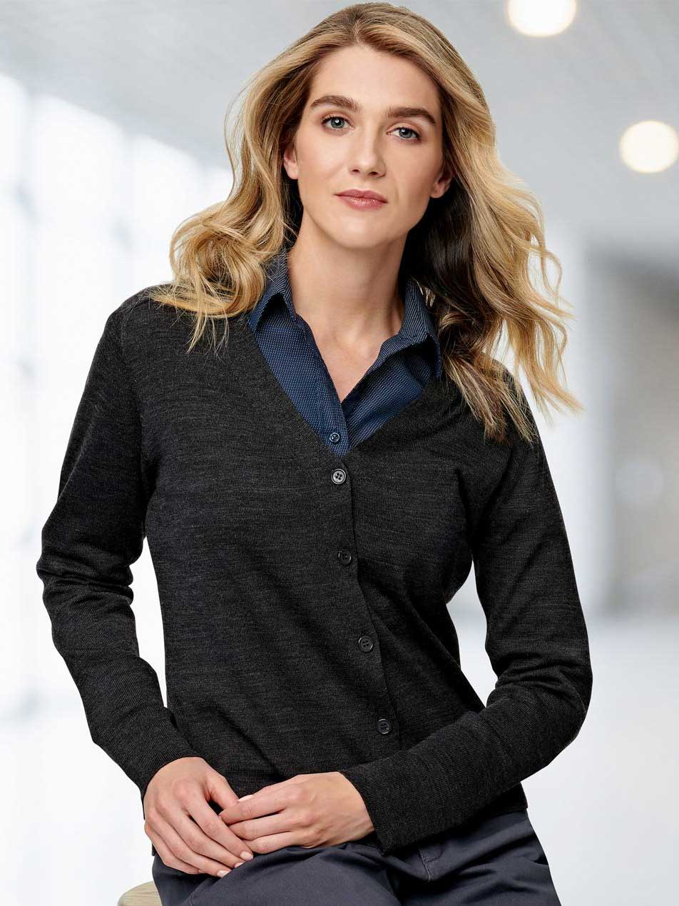 Ladies Button Front Merino Wool Cardigan