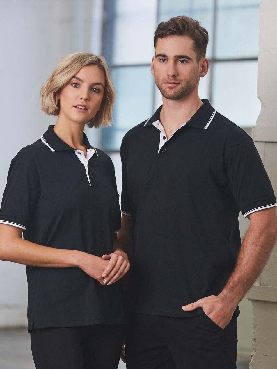 Unisex Cotton Contrast Jersey Knit Short Sleeve Polo