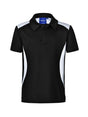 Winning Spirit - Kids black short sleeve polo with white contrast panels and a collar.