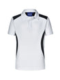 Winning Spirit - Kids white short sleeve polo with black contrast panels and collar.