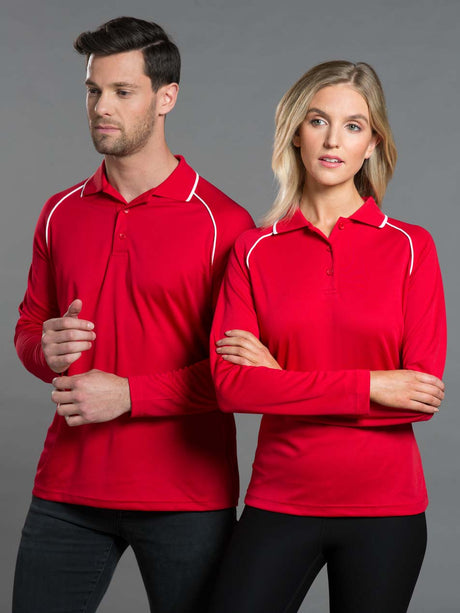 Mens Champion Plus CoolDry Contrast Long Sleeve Polo