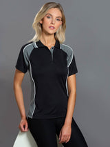 Ladies Mascot CoolDry Mini Waffle Tri-Colour Contrast Short Sleeve Polo