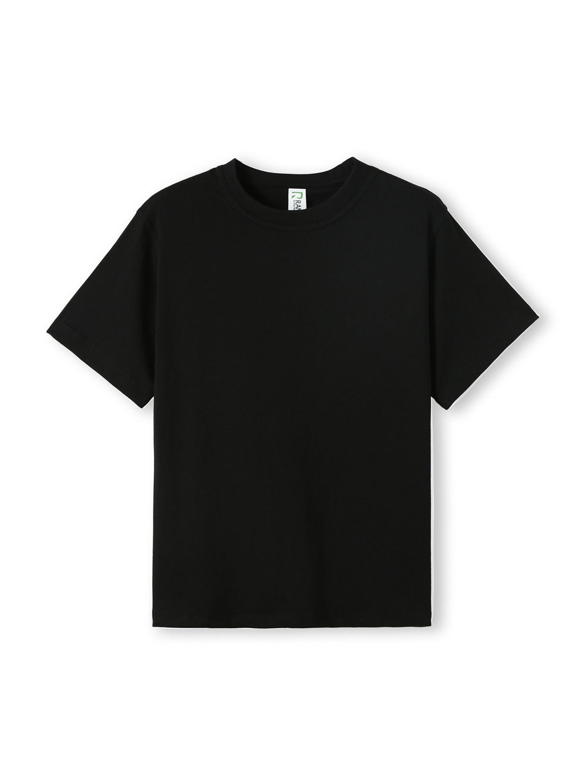 Ramo - A plain black kids regular fit cotton t-shirt with short sleeves and a crew neck.