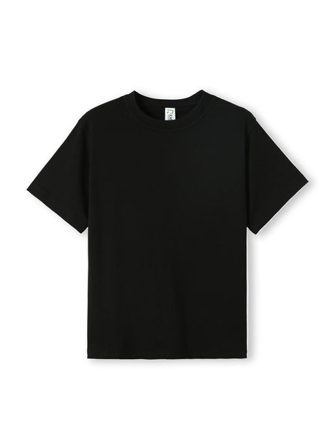Ramo - A plain black kids regular fit cotton t-shirt with short sleeves and a crew neck.