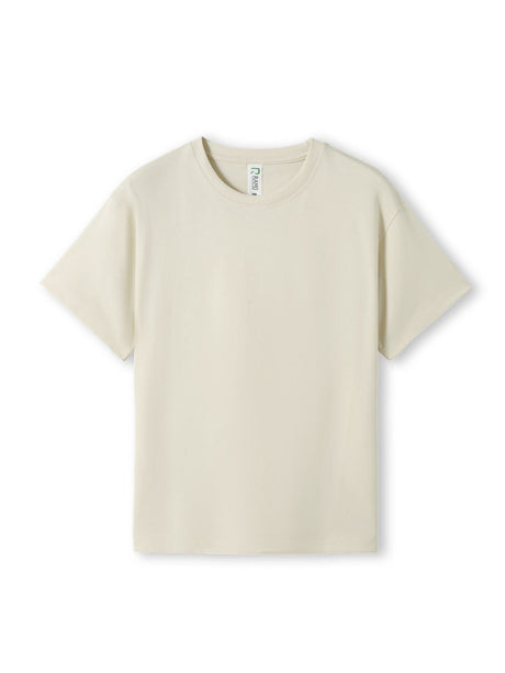 Ramo - A plain, cream-colored kids' regular-fit cotton t-shirt with short sleeves and a crew neck.
