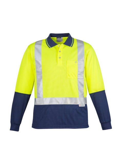 Mens Hi Vis Spliced Long Sleeve Polo - Shoulder Taped