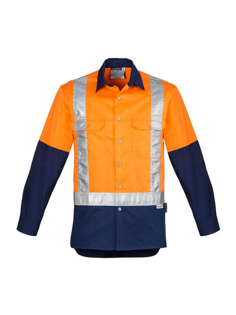 Mens Hi Vis Spliced Industrial Shirt - Shoulder Taped