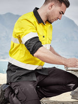 Mens Hi Vis Rugged Cooling Taped Long Sleeve Spliced Shirt