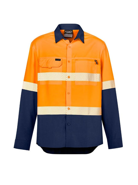 Mens Hi Vis Outdoor Segmented Tape Long Sleeve Shirt