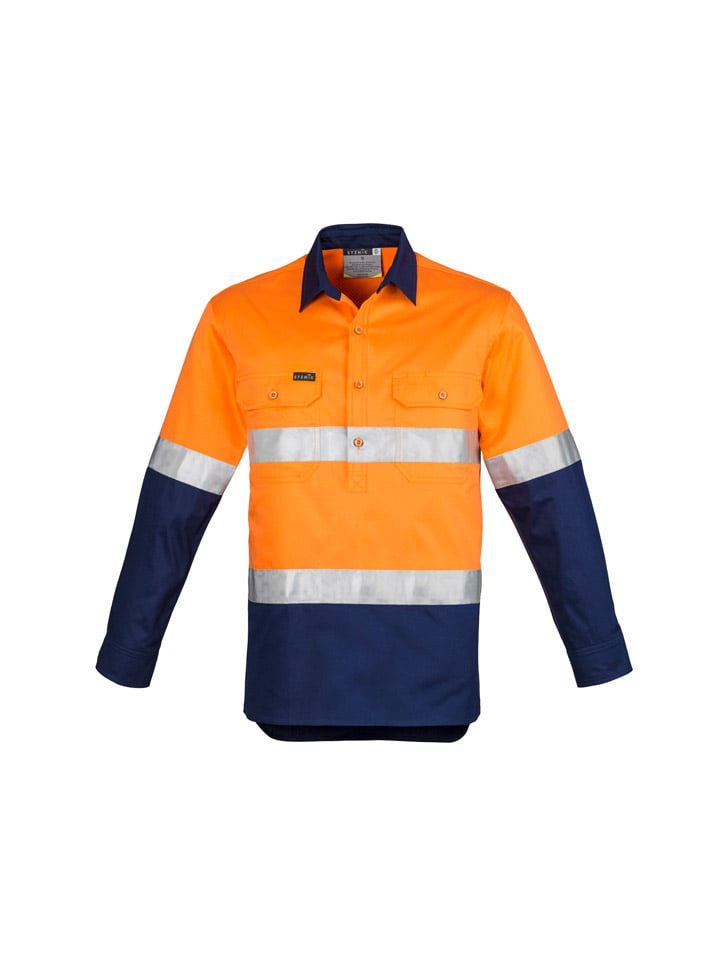 Mens Hi Vis Closed Front Long Sleeve Hoop Taped Shirt