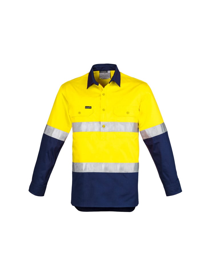 Mens Hi Vis Closed Front Long Sleeve Hoop Taped Shirt