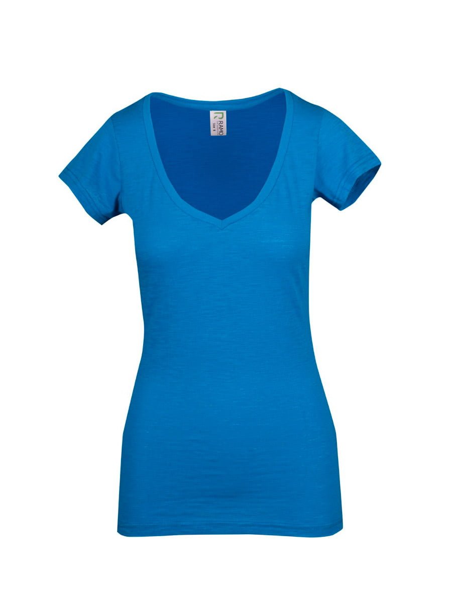 Ladies Raw Cotton Wave V-Neck Tee