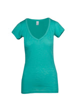 Ladies Raw Cotton Wave V-Neck Tee