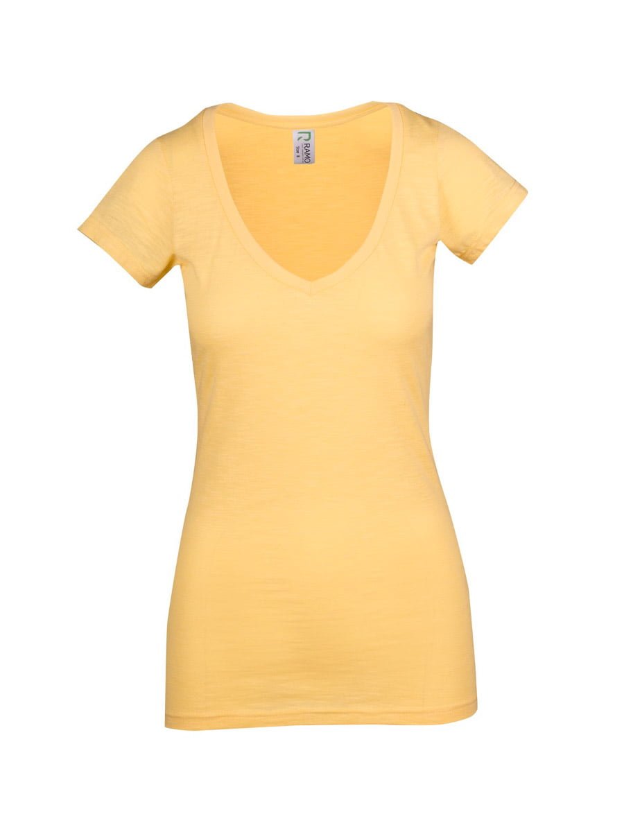 Ladies Raw Cotton Wave V-Neck Tee