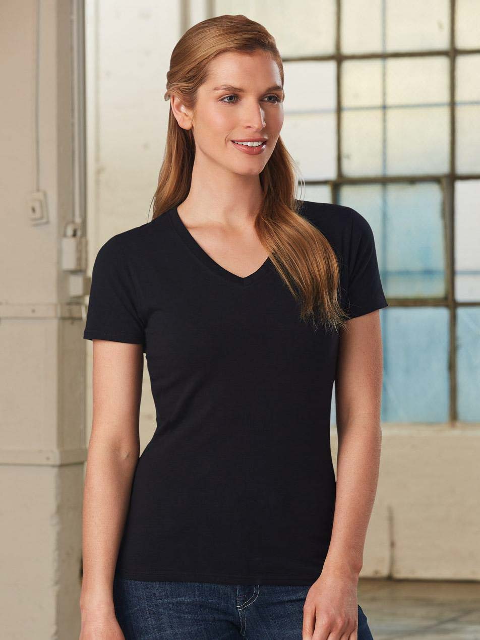 Ladies V-Neck Cotton Stretch Tee Shirt