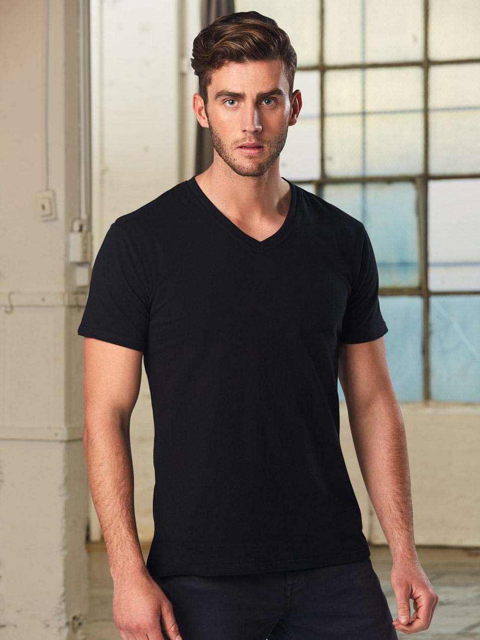 Mens V-Neck Cotton Stretch Tee Shirt