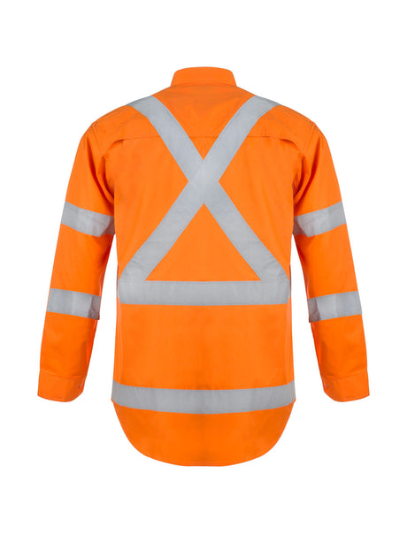 Hi Vis Long Sleeve Reflective Cotton Drill Shirt with X Pattern