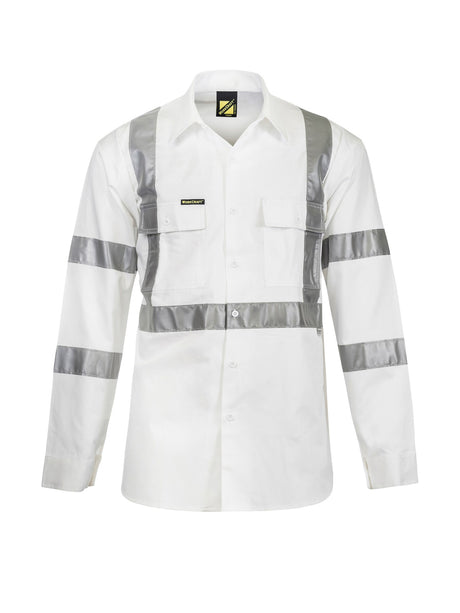 Hi Vis Long Sleeve Reflective Cotton Drill Shirt with X Pattern