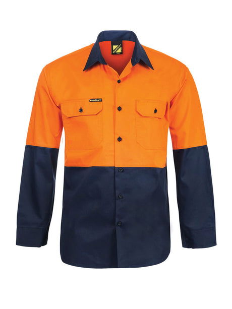 Lightweight Hi Vis Long Sleeve Vented Cotton Drill Shirt