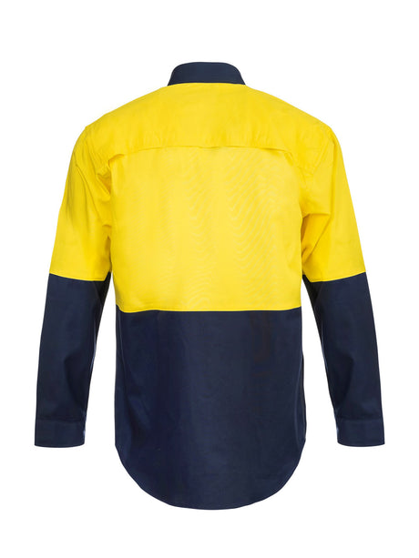 Lightweight Hi Vis Long Sleeve Vented Cotton Drill Shirt