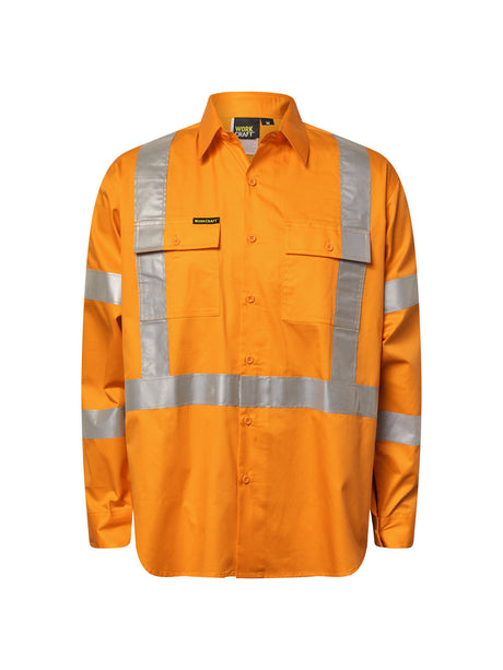 Hi Vis Vented Cotton Drill Reflective Shirt with X Pattern - NSW Rail