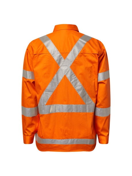 Hi Vis Vented Cotton Drill Reflective Shirt with X Pattern - NSW Rail