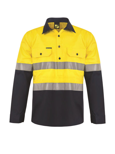 Hi Vis Closed Front Cotton Drill Reflective Shirt with Semi Gusset Sleeves