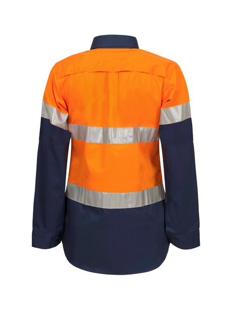 Ladies Lightweight Hi Vis Long Sleevee Vented Reflective Cotton Drill Shirt