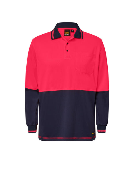 Hi Vis Long Sleeve Two Tone Micromesh Polo with Pocket